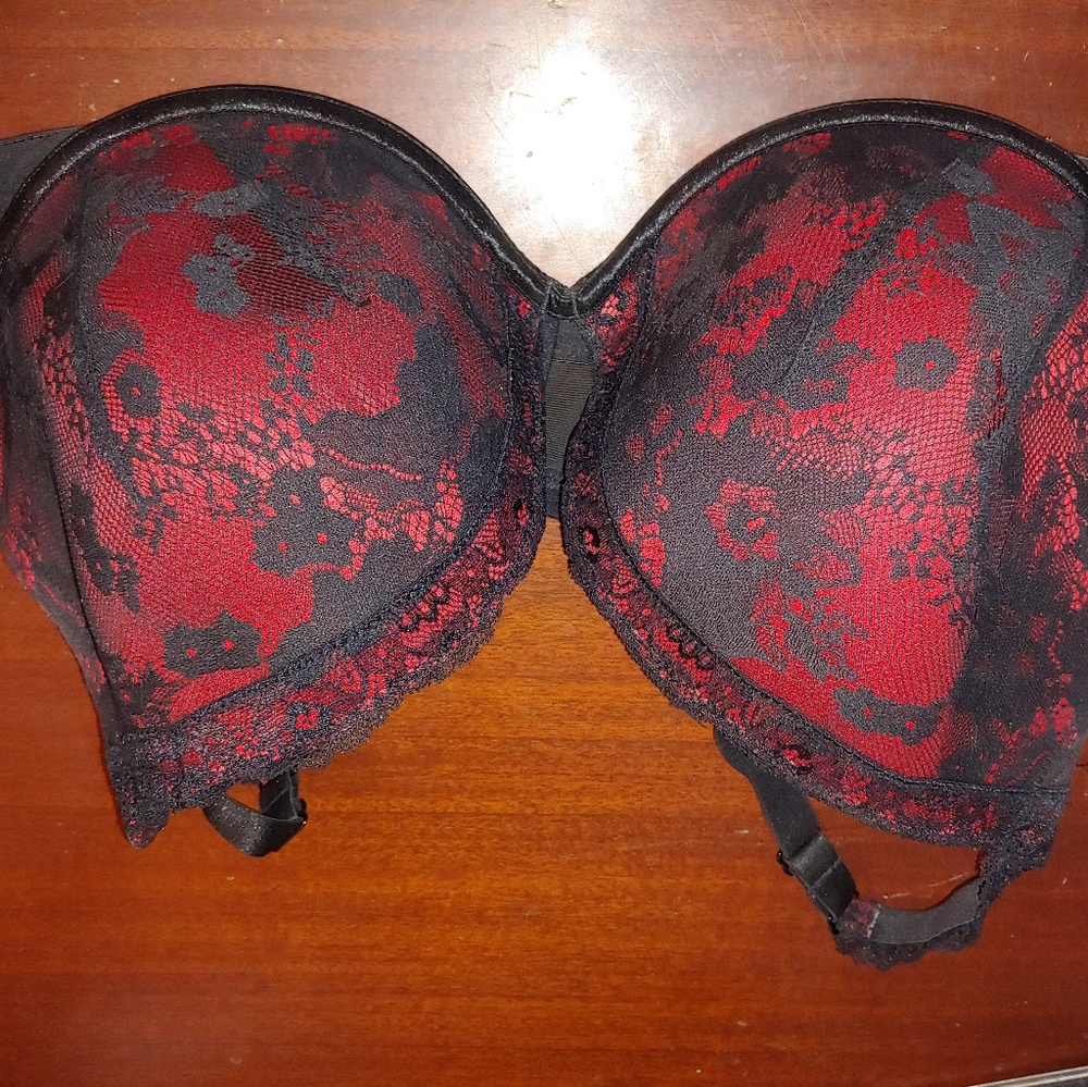 Red and black bra